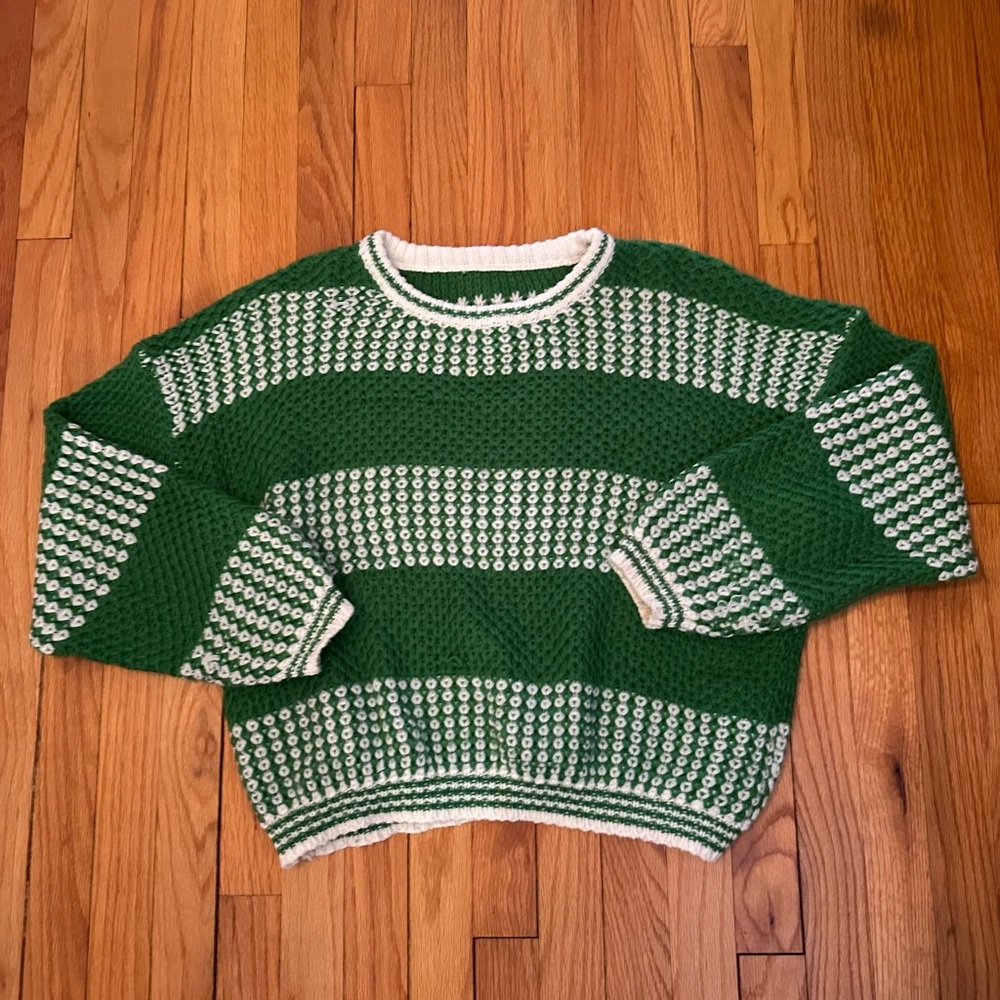 Green and White Women's Sweater